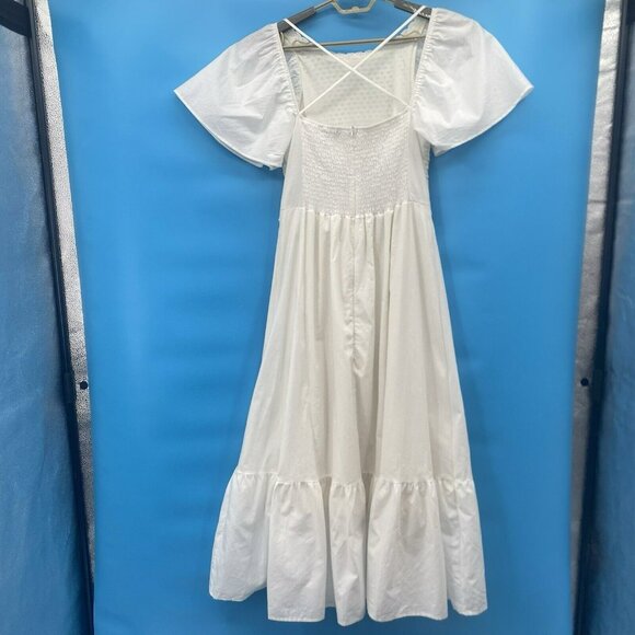 Versona White‎ Cotton Maxi Dress Crochet Top Smocked Summer Beachy Lined Small - Picture 3 of 5